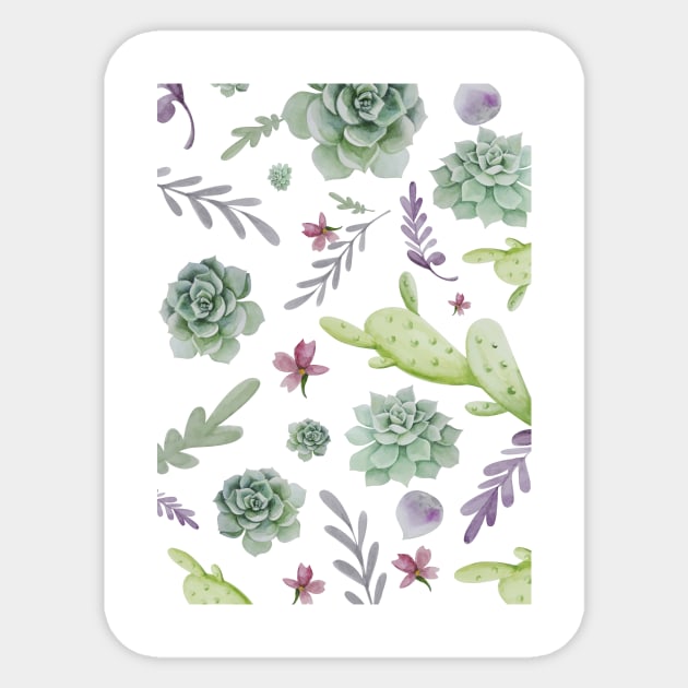 Cactus and Wreath Watercolor Pattern 1 Sticker by B&K